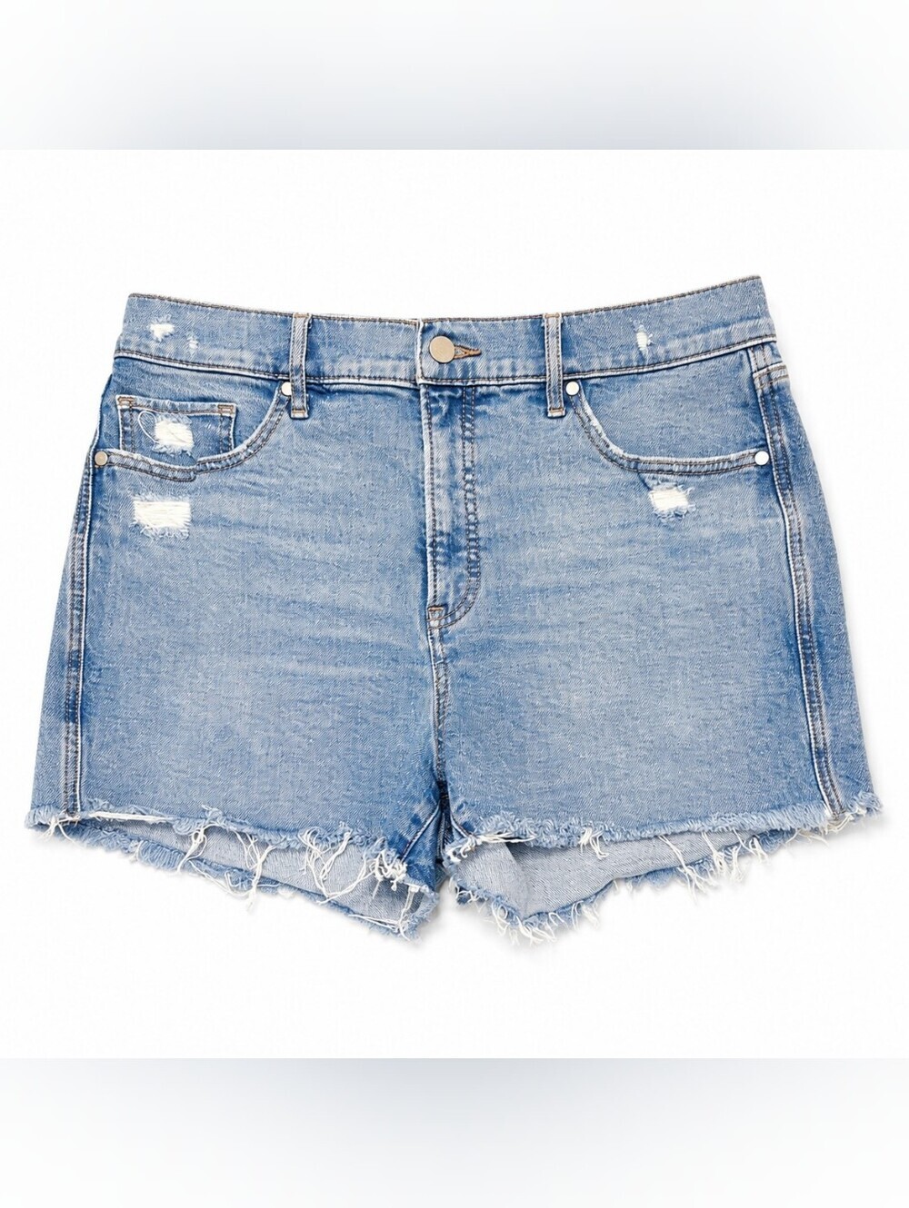 Express 90s High Rise Denim Shorts Size 12 Light Wash Distressed Raw Hem